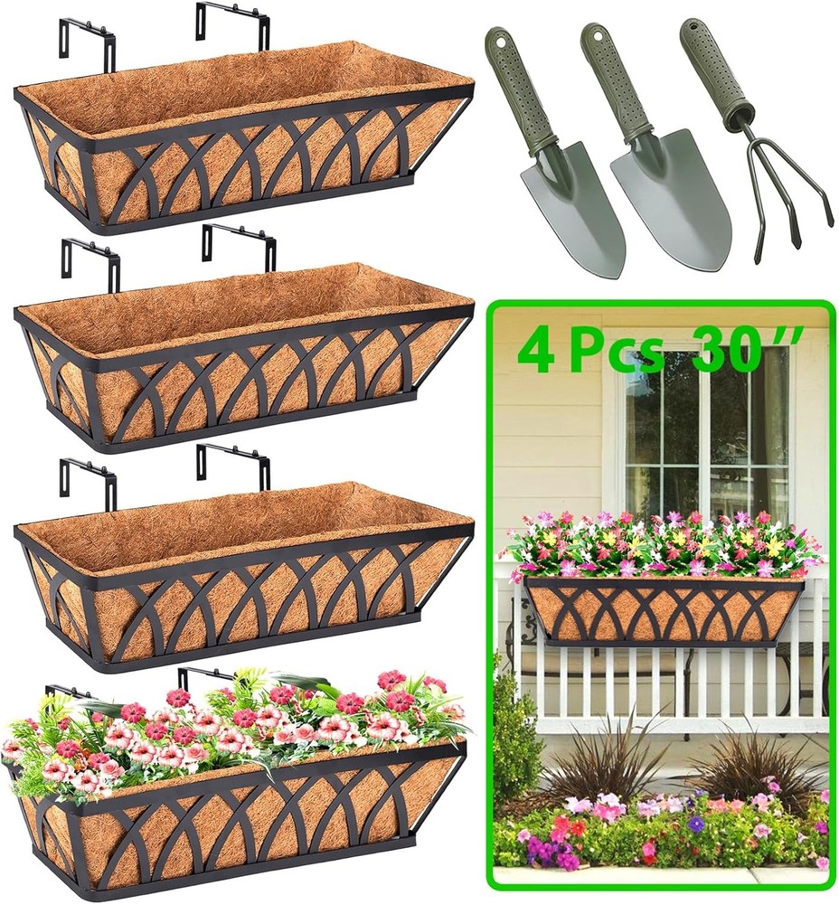 Deck Railing Planter Window Box 3 Pack 24 Inch Deck Balcony Rail Planter W/