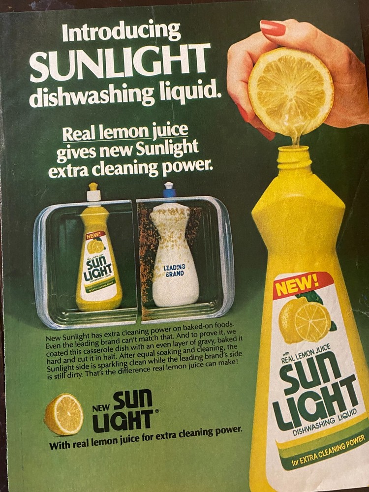 Sun Light Dishwashing Detergent, Full Page Vintage Print Ad