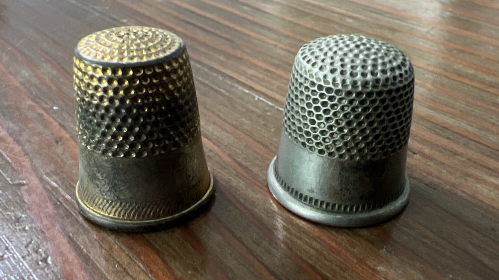 Antique Silver Tone , Two Thimbles Size 9 & 10