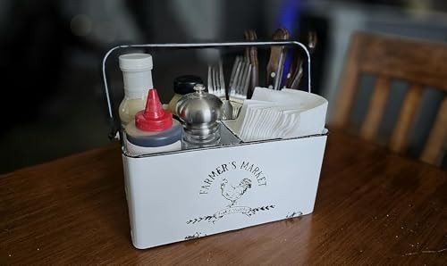 Distressed White Rustic Metal Silverware Caddy distressed white and black
