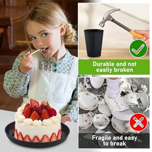 Wheat Straw Dinnerware Sets, Kitchen Unbreakable Wheat Straw Plates and Black