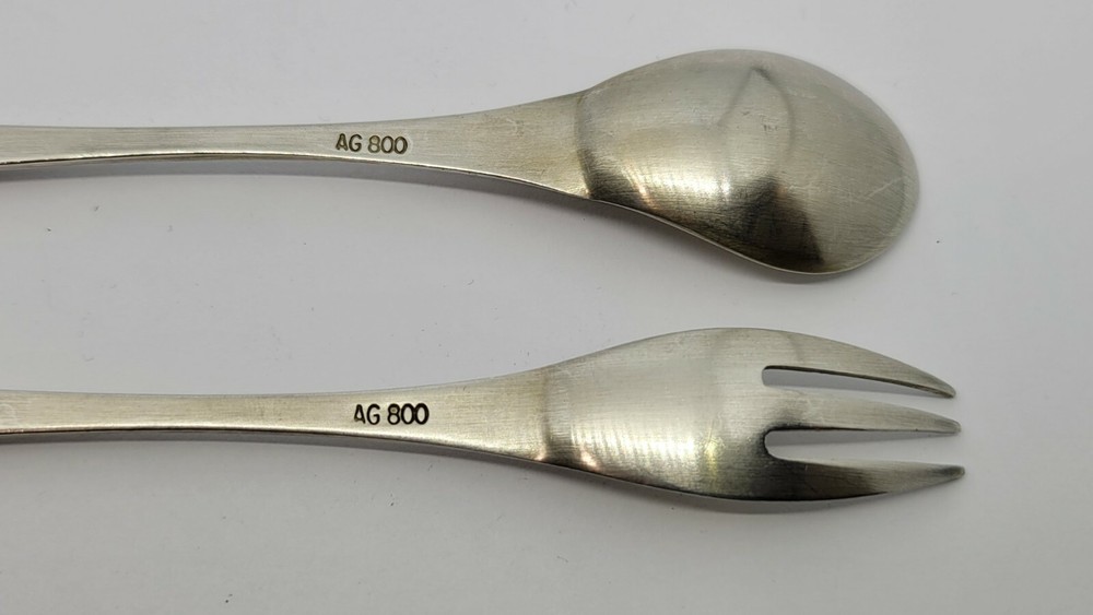 KOREAN 800 SILVER FORK & SPOON w/ ENAMEL Lucky Clover Leaf