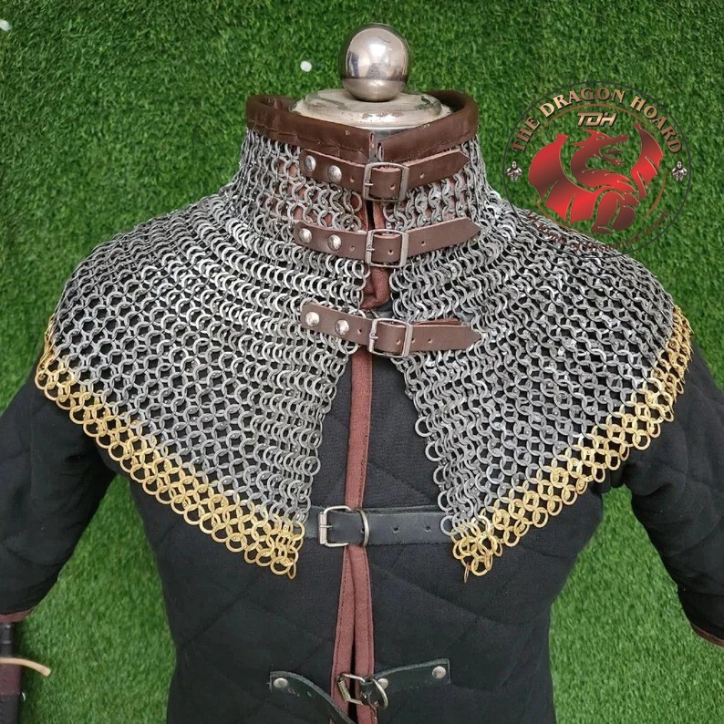 Chainmail Collar 9 MM Flat Riveted With Brass Ring Zig Zag Bishops Mantle