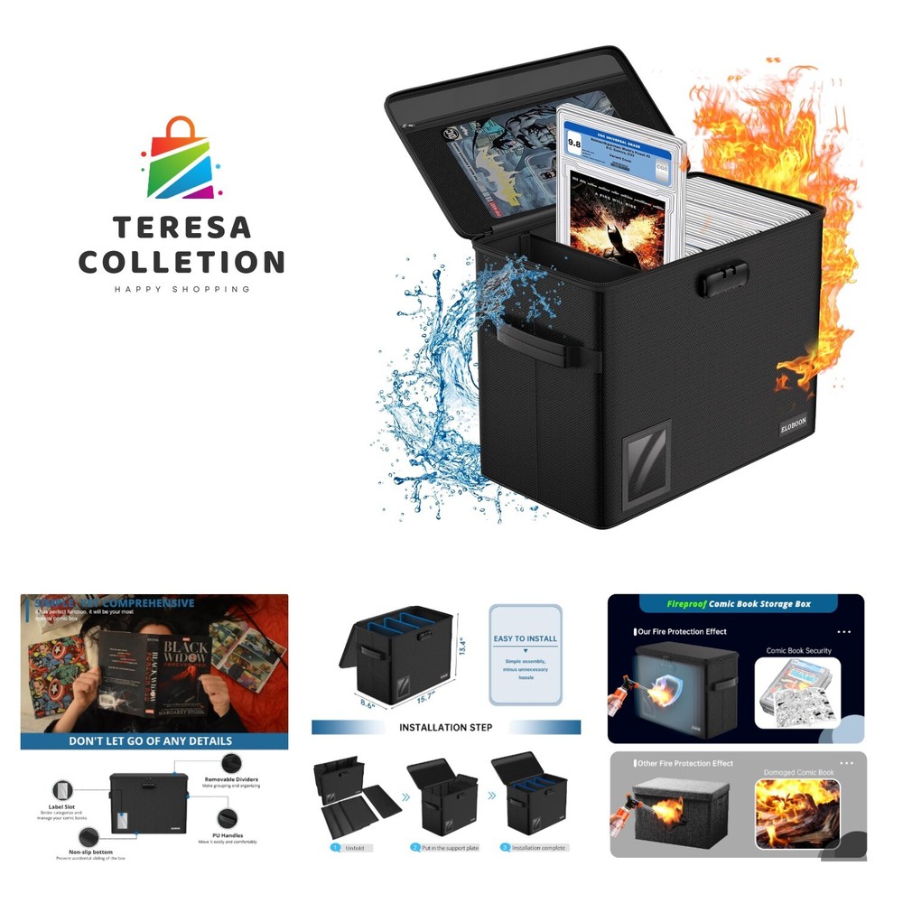 Graded Comic Book Storage for 30 Comics, Fireproof & Water-Resistant & Moistu...