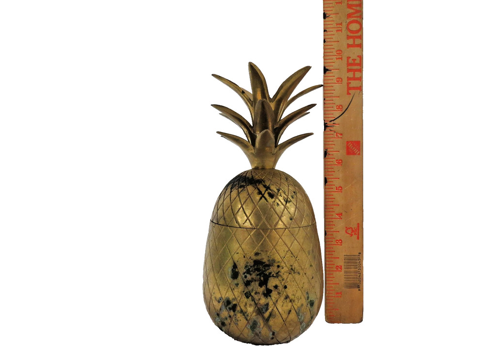 Solid Brass Pineapple Lidded Container Jar Barware Trinket Storage Vintage Style