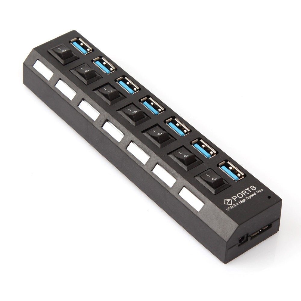 7 Port USB 3.0 Powered Hub Switch Splitter for PC Laptop Desktop Computer