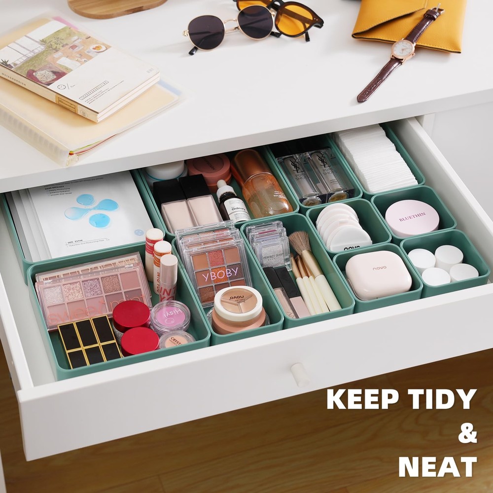 11-Piece Stackable Drawer Organizer Set, Multi-size Desk Drawer Organizer Tra...