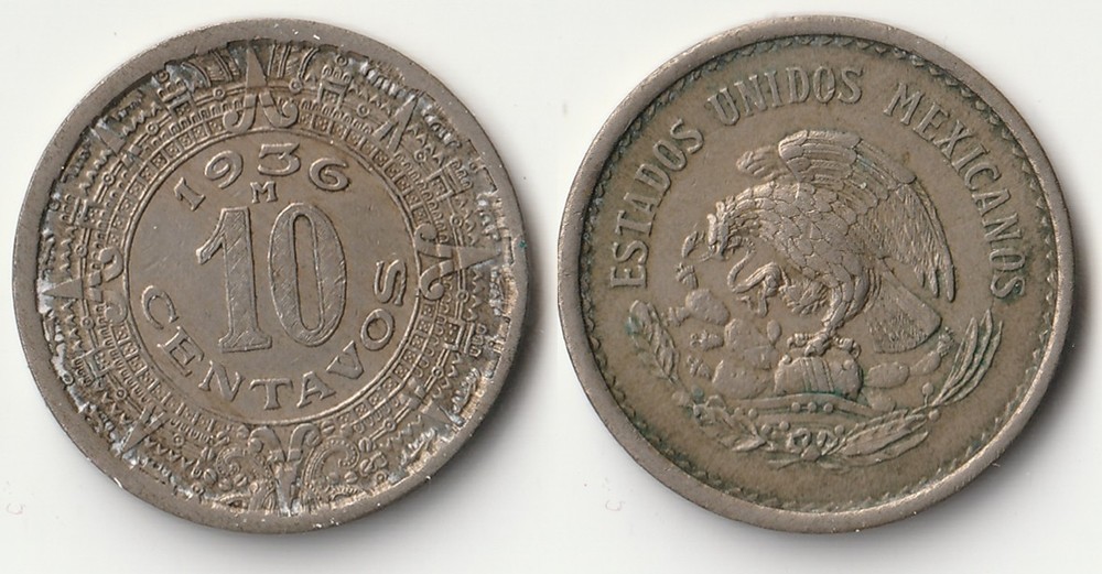 1936 Mexico 10 centavos coin