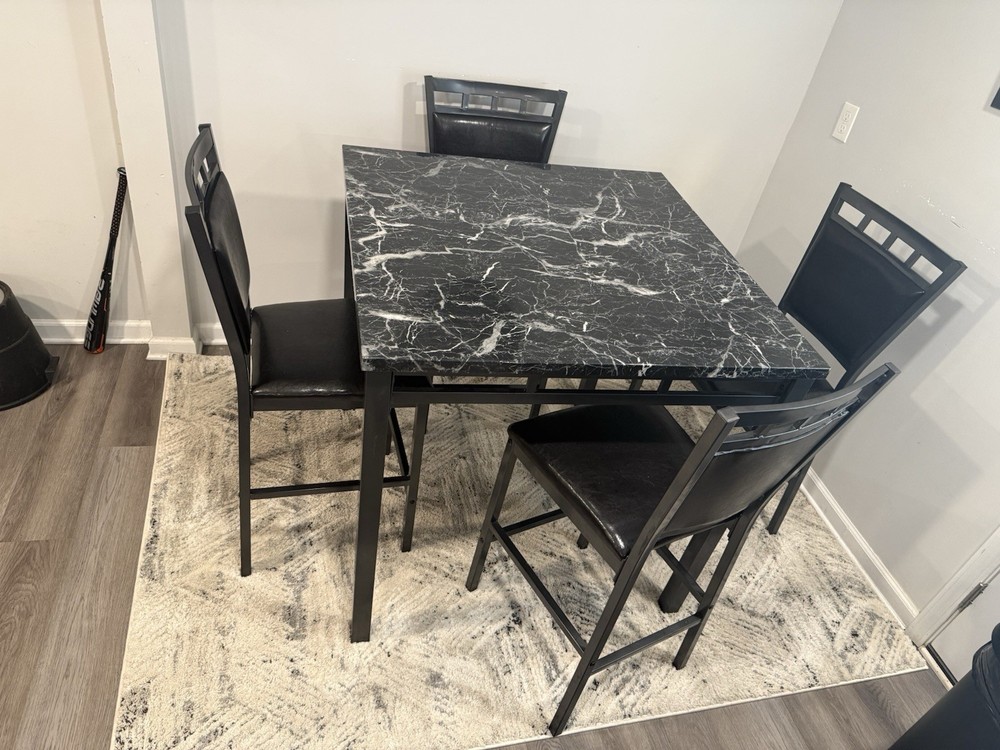Plastic Marble Dinning Table - 4 Metal Cushing Chairs