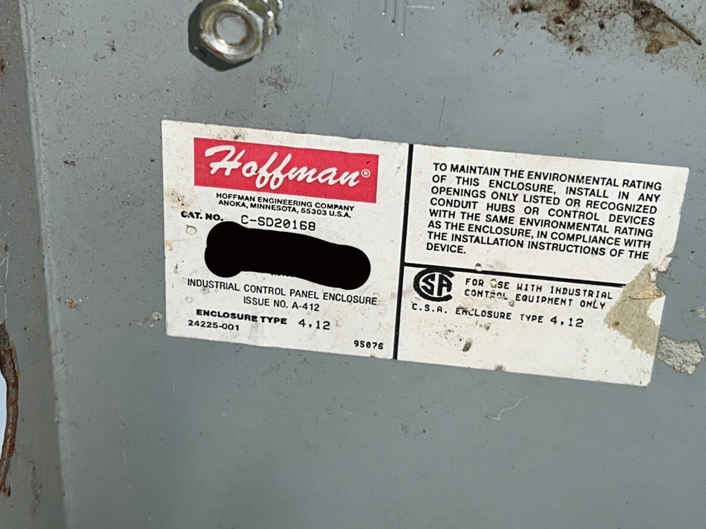 HOFFMAN INDUSTRIAL CONTROL PANEL ENCLOSURE C-SD20168 TYPE 4, 12 SINGLE DOOR
