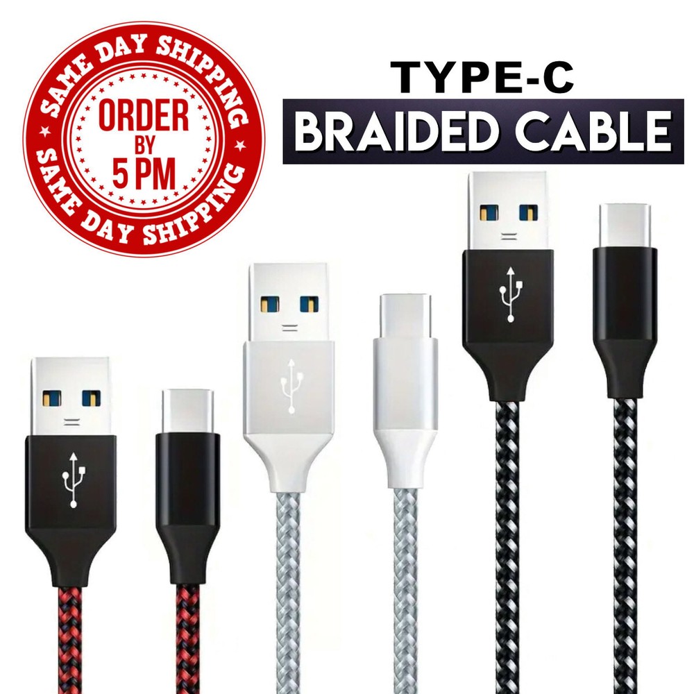 Braided USB C Type-C Fast Charging Data SYNC Charger Cable Cord 3/6/10FT
