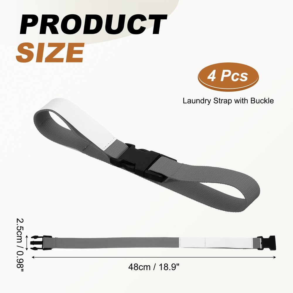 4 Pcs Multipurpose Laundry Strap with Buckle, Gray