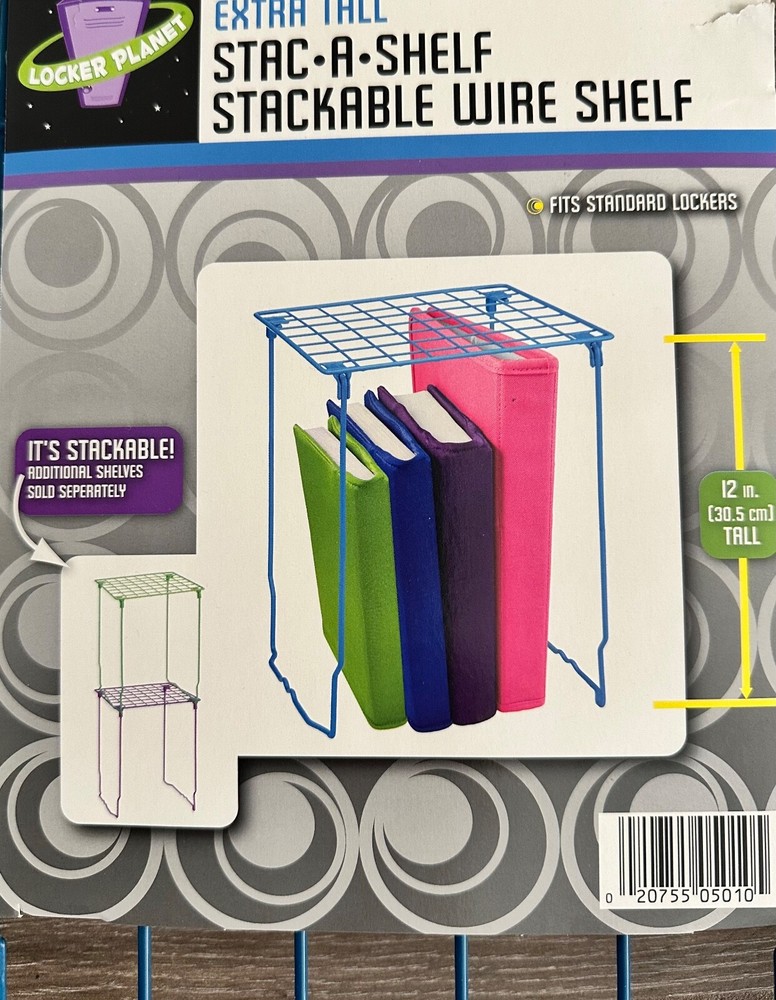 LOCKER PLANET STAC-A-SHELF Extra Tall Stackable Wire Shelf Organizer School Blue