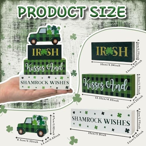 St. Patrick's Day Decorations, 4 Pcs Wooden St. Patrick's Day Table