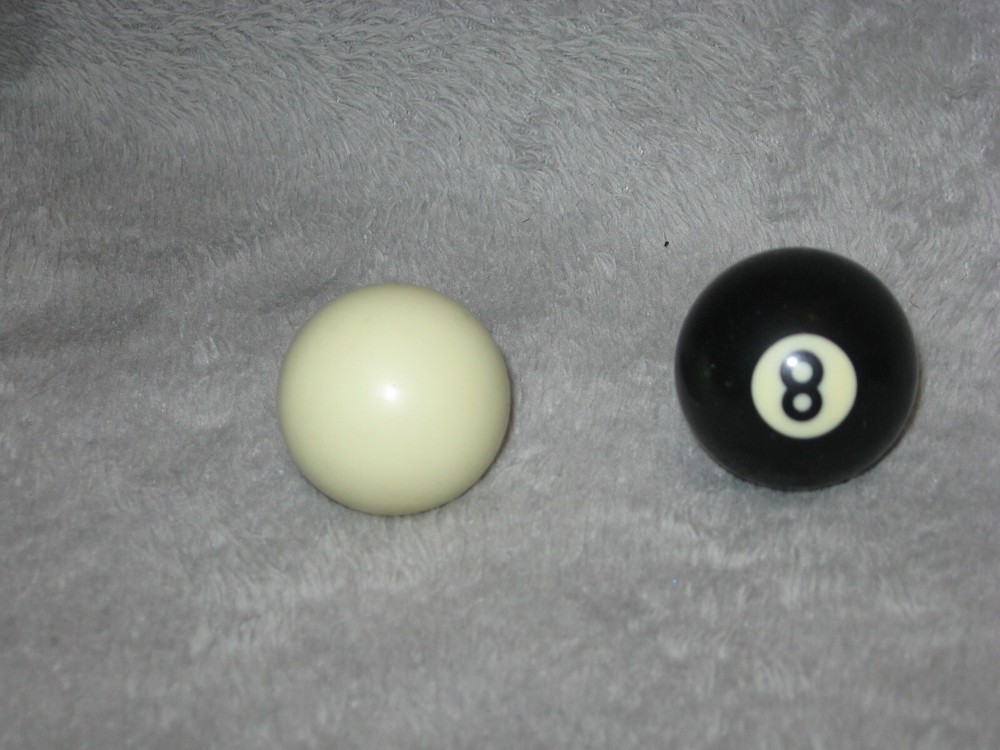 Mini Pool Balls #8 Black Solid + White Cue 1.5" Diameter Billiard Replacement