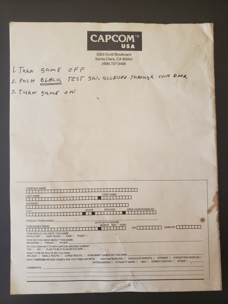 Original Capcom Final Fight Arcade Game Kit Instruction Manual