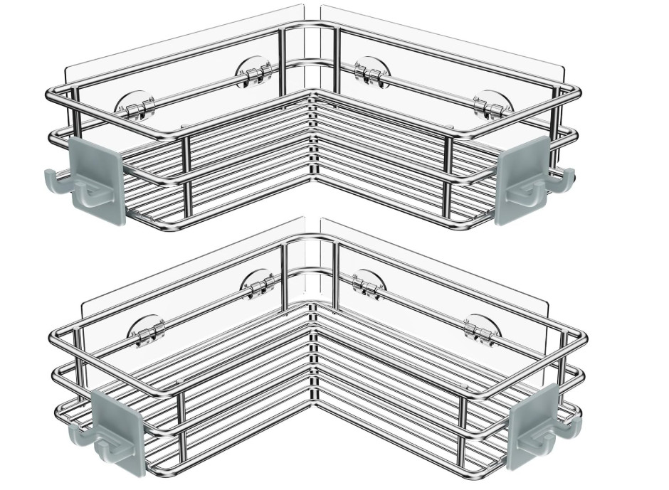 Corner Shower Shelves, Stainless Steel, Adhesive, 2 Pack
