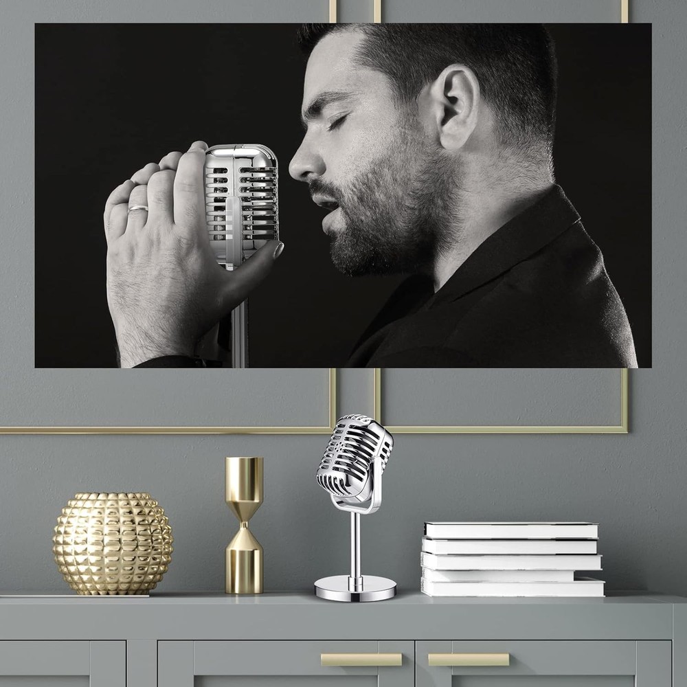 Chivao 2 Pack Retro Microphone Props Model Vintage Stage Table Bright Silver