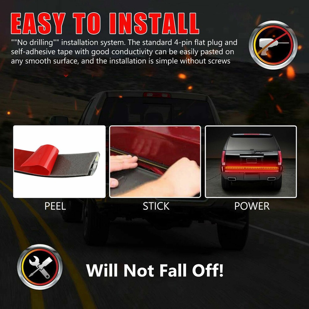 For Chevy Silverado LED Tailgate Light Bar 60" Triple Row 4 Row 6-Function Strip