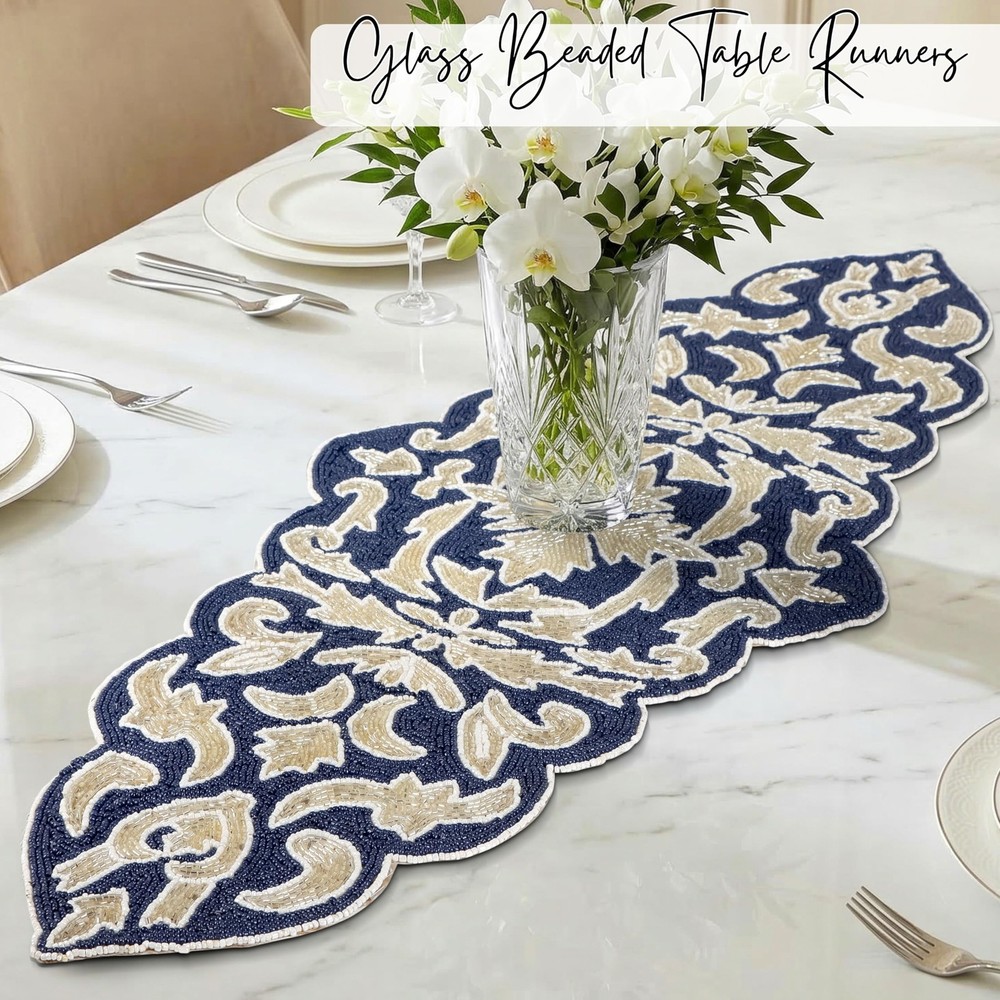 Decorative Beaded Table Runner – Glass Beads & Polyester Luxury Table Runner ...