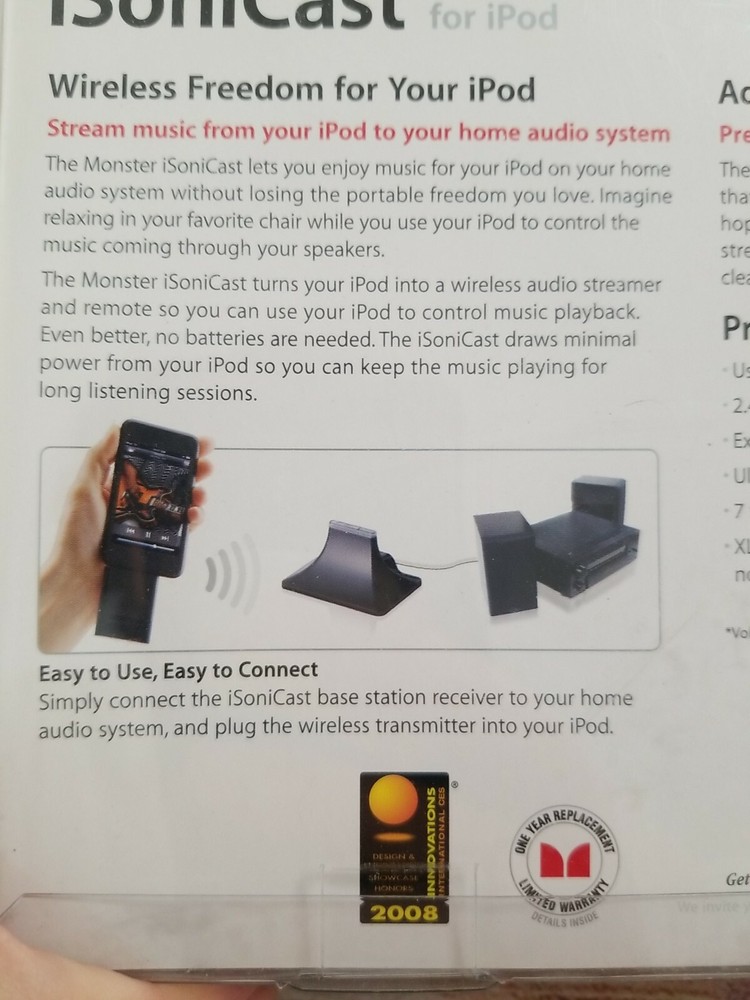 Monster iSoniCast Wireless iPod / iPhone Audio Bridge New!