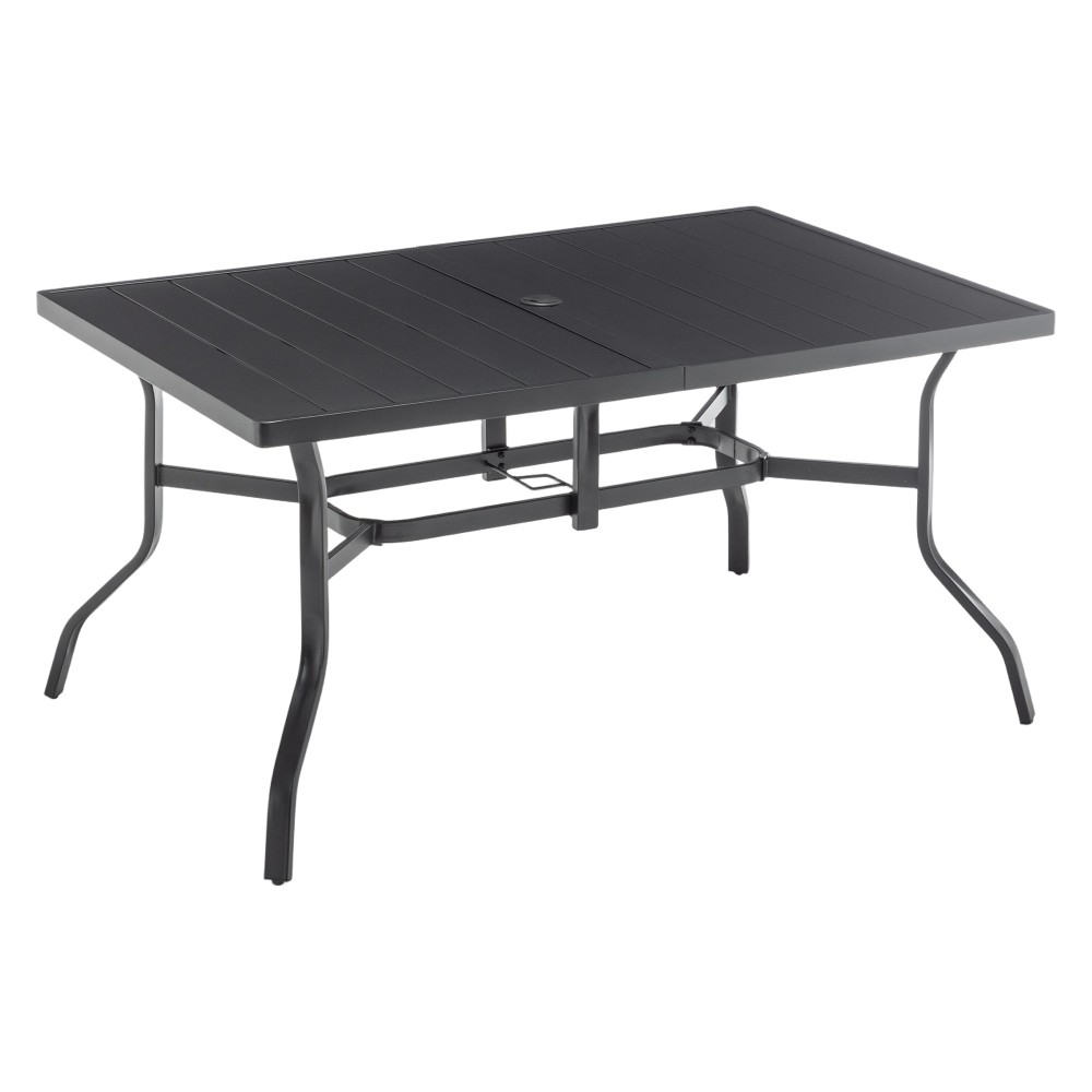 Rectangular Metal Patio Dining Table with Umbrella Hole Anti Slip Pads