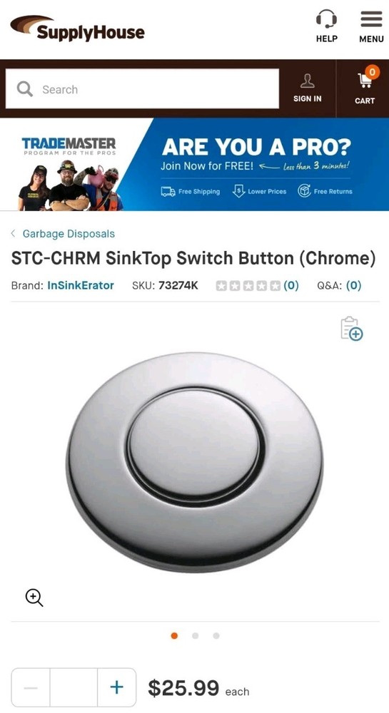 InSinkErator Air Switch Button for Garbage Disposal - Chrome - 73274K