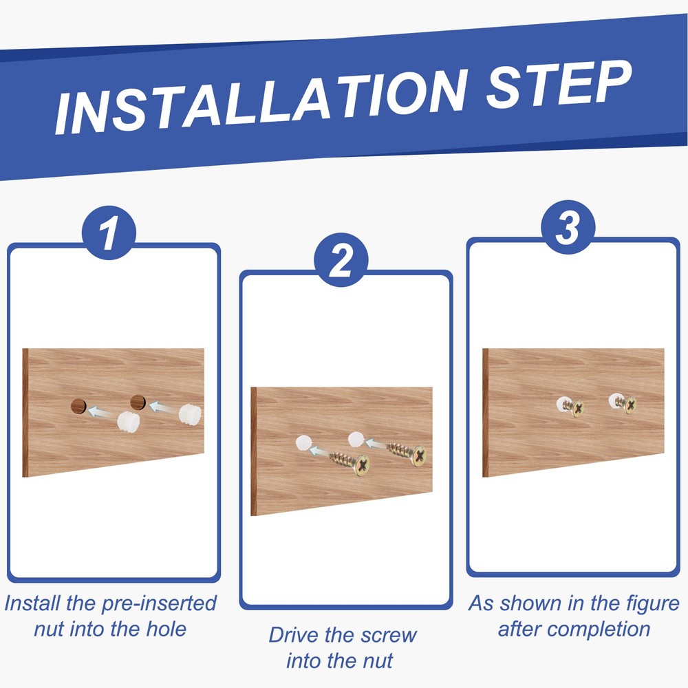 100Pcs M4 x 10mm Plastic Hinge Dowel Inserts with Self-Tapping Screws White