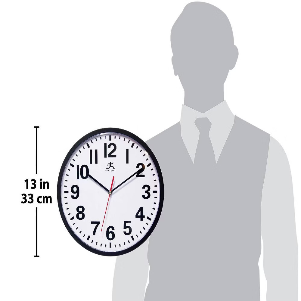 Infinity Instruments 13" Pure Wall Clock Black : Silent Movement,