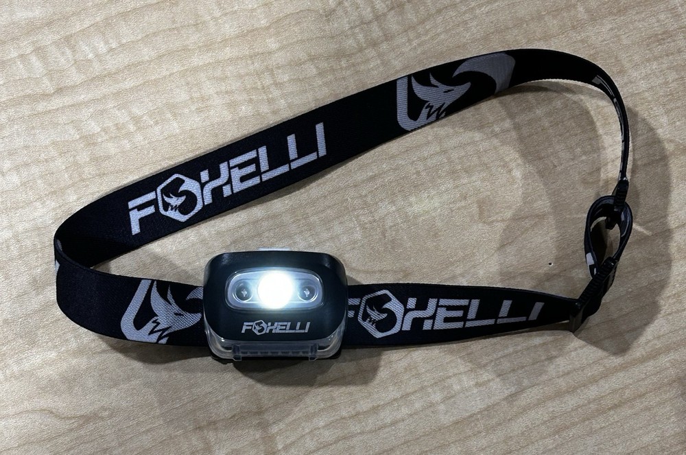 Foxelli LED Headlamp Black Adjustable Strap Multiple Light Modes 3 LEDs