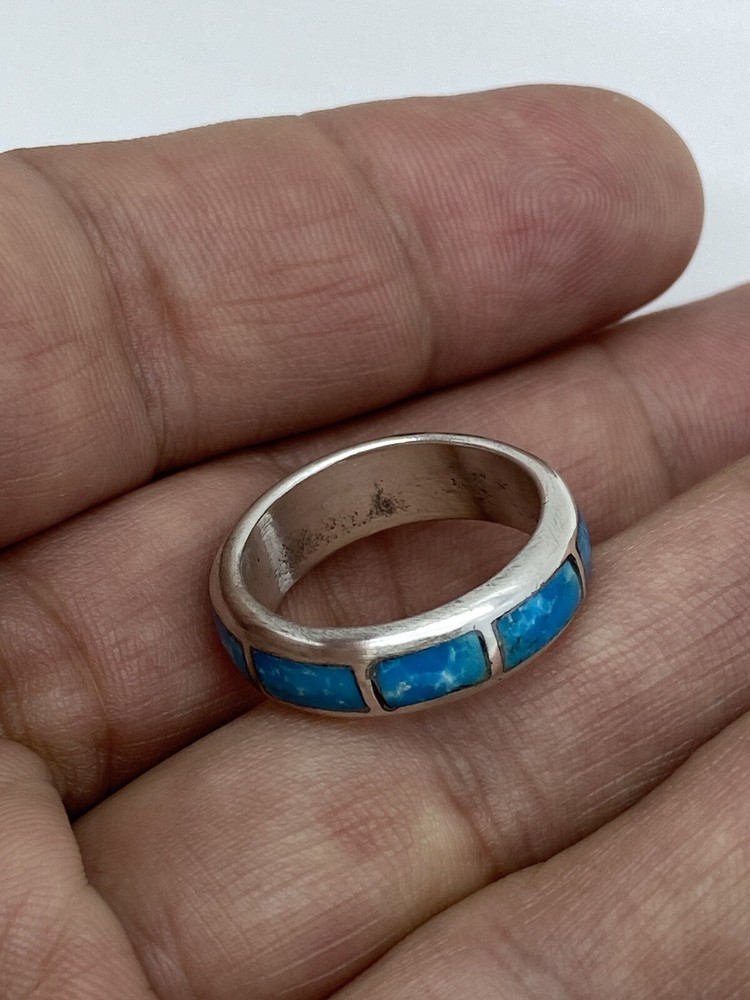 native american turquoise sterling silver band ring size 9.75