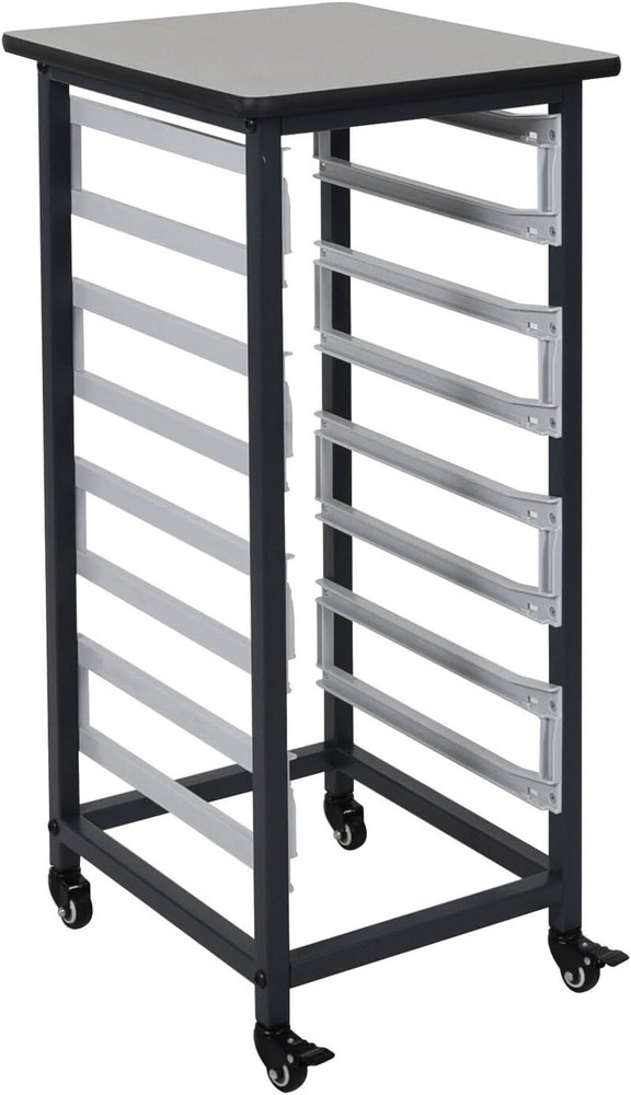 LUXOR MBS-SR-8S Mobile Bin Storage Unit - Single Row with Small Gray Bins