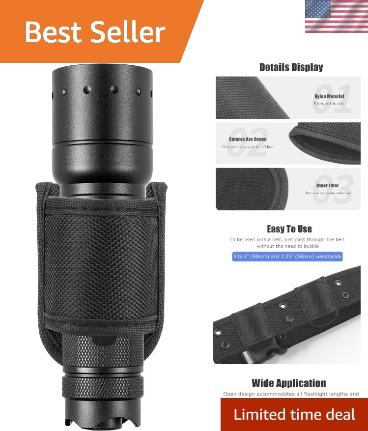 Flashlight Holster for Duty Belt, Open Top D Cell Compact Light Holder Case, Nyl