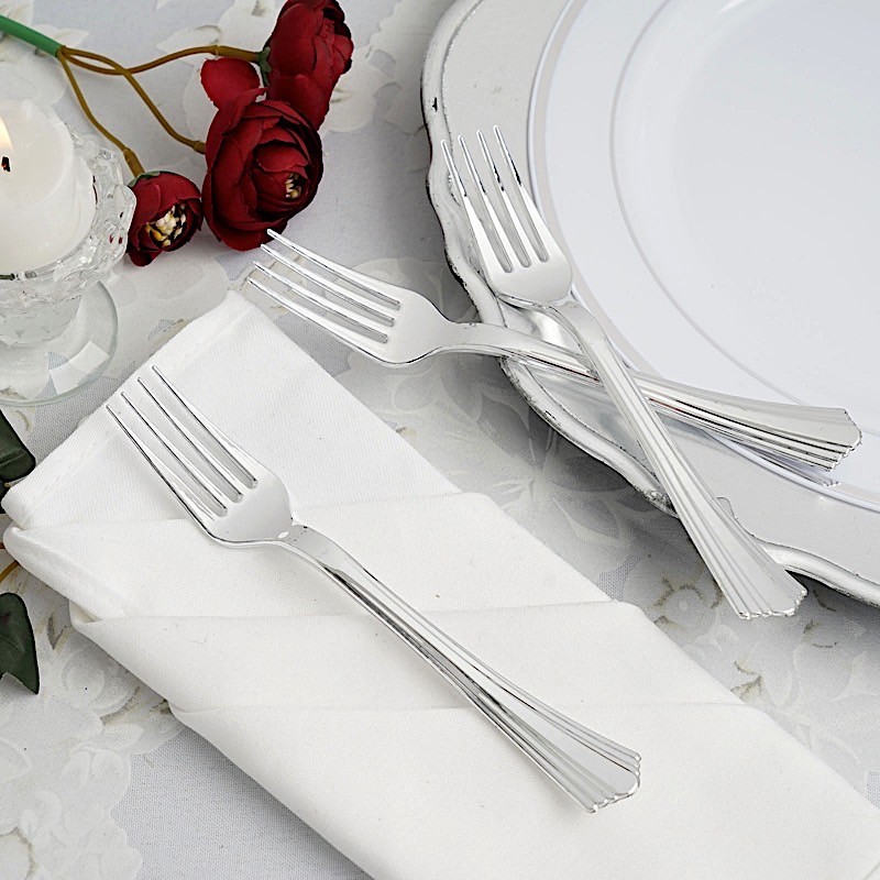 25 Plastic SILVER FORKS Disposable TABLEWARE Party Wedding Catering Light Gray