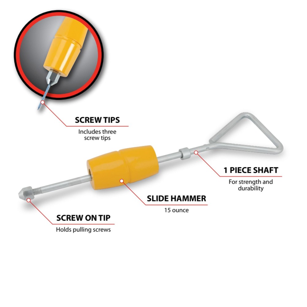 Performance Tool W2015P 15 oz Slide Hammer with 3 Compact Dent Puller, Yellow
