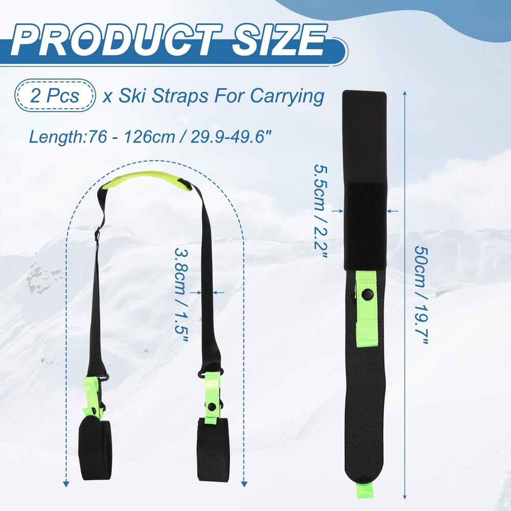 Ski Strap, Adjustable Ski Carrier Shoulder Straps,2Pcs& Black & Green & 49.6"