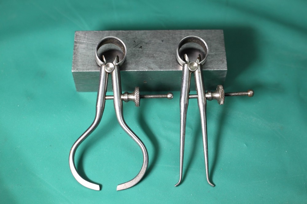 (2) Starrett Spring-Type Outside Inside Caliper 2" Solid Nut Round Leg ID OD 151