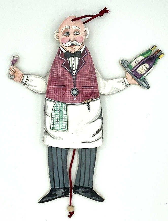 Wooden Jumping Jack Bartender Terrie Floyd 118/2500 Pull String Folk Toy