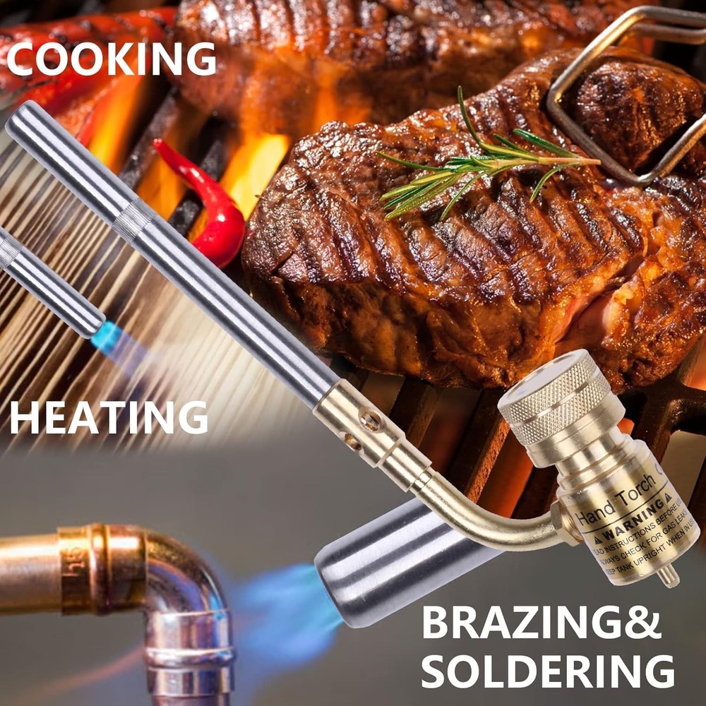 Durable Brass MAPP Gas Torch Head with Adjustable Flame Control & Rotatable Tip