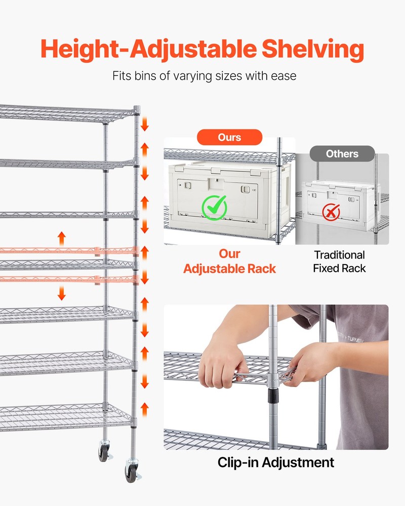 VEVOR Rolling Bin Storage Rack 7-Tier Bin Rack Storage System with 24 Small Bins