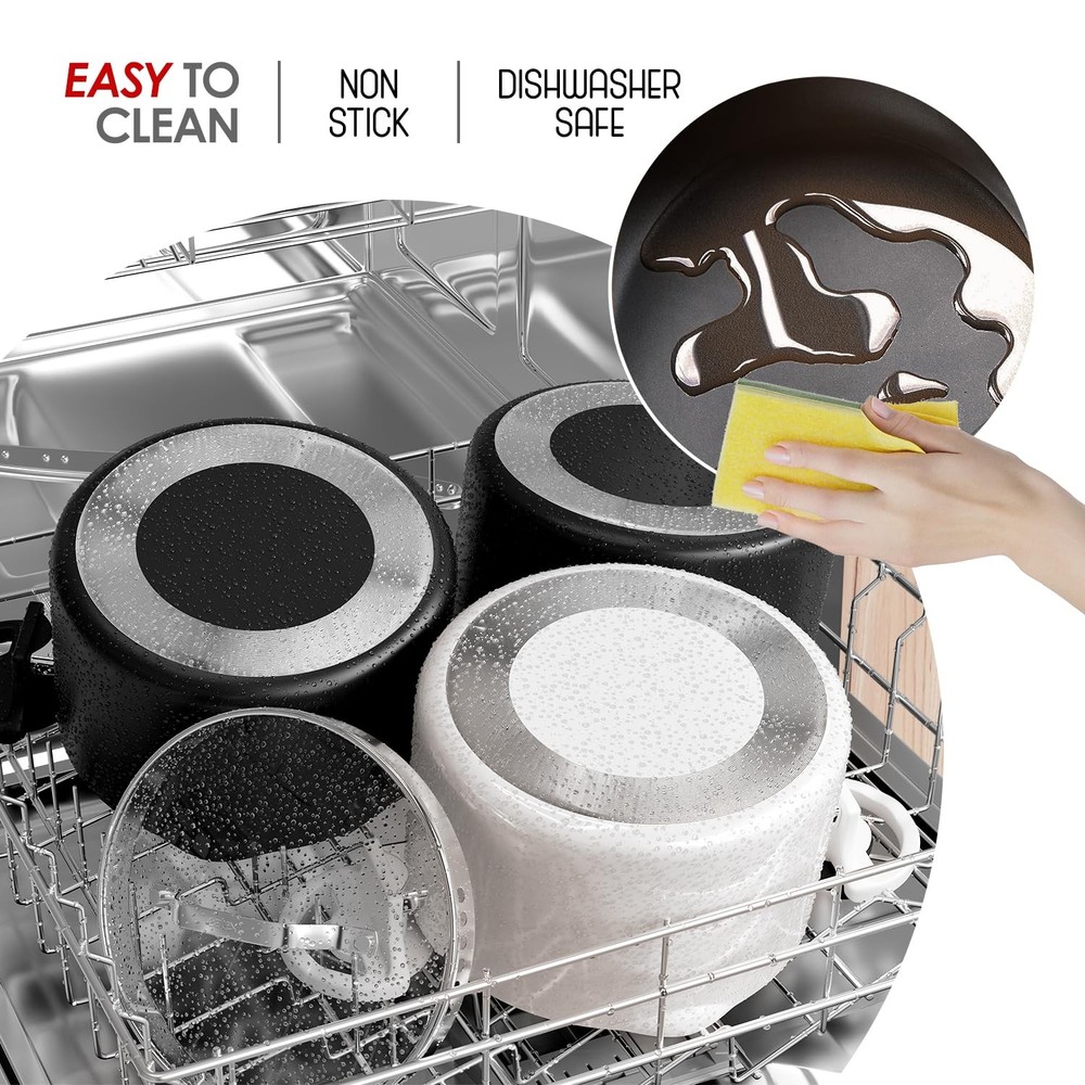 EATEX Pasta Pot with Strainer Lid - 5 Quart Multipurpose 5 Quarts, Black