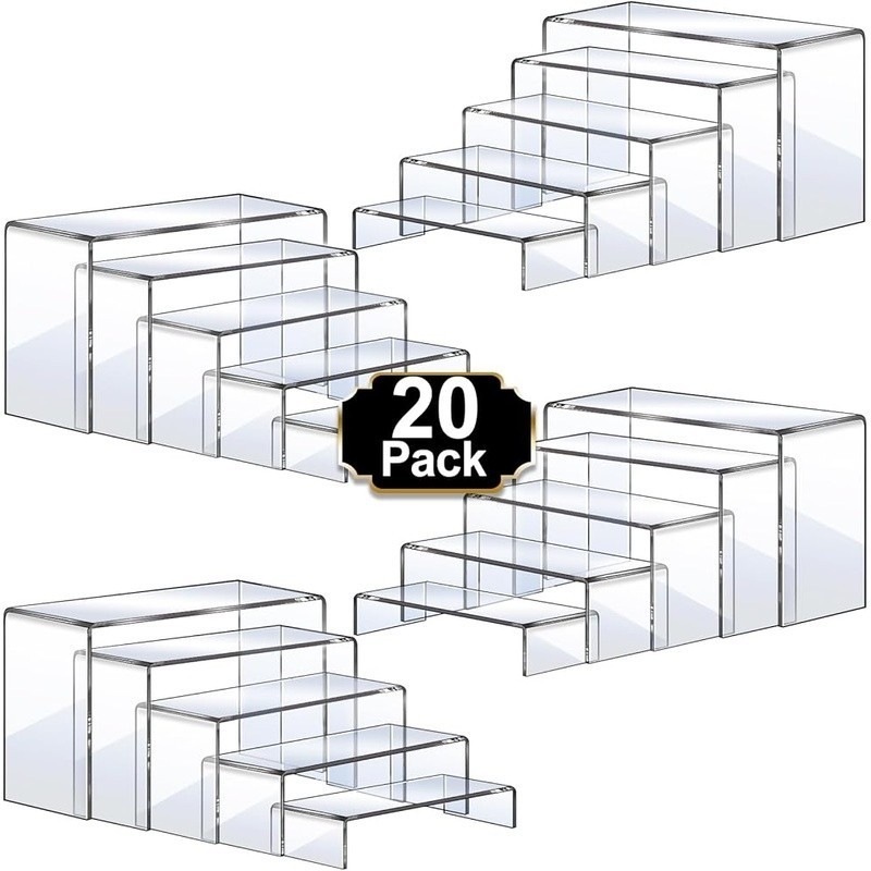 Acrylic Riser Display Stands Set of 20 Durable Stackable Organizers Clear New
