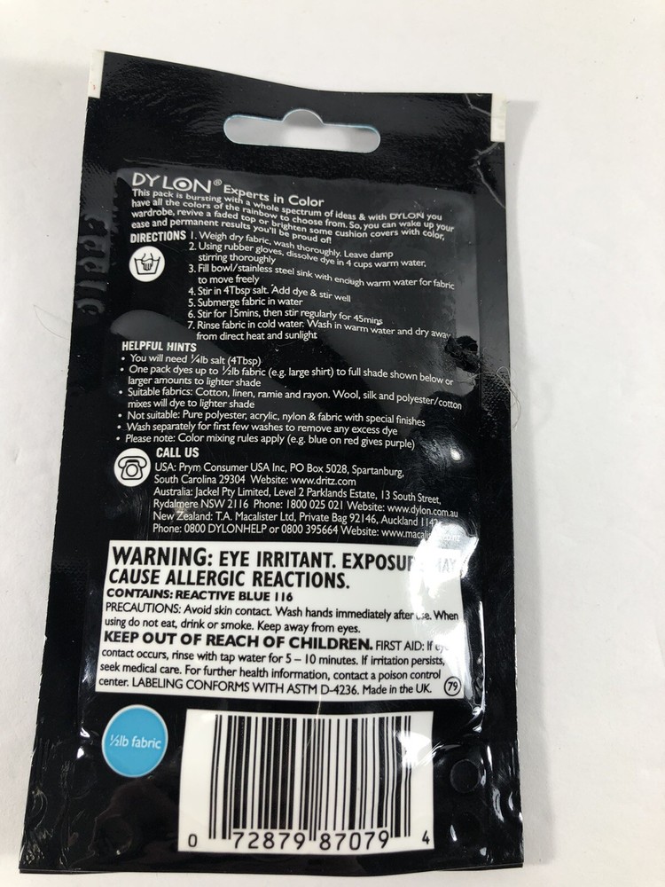 Dylon Blue Bahama Permanent Fabric Dye 50 Grams 1.7 Oz