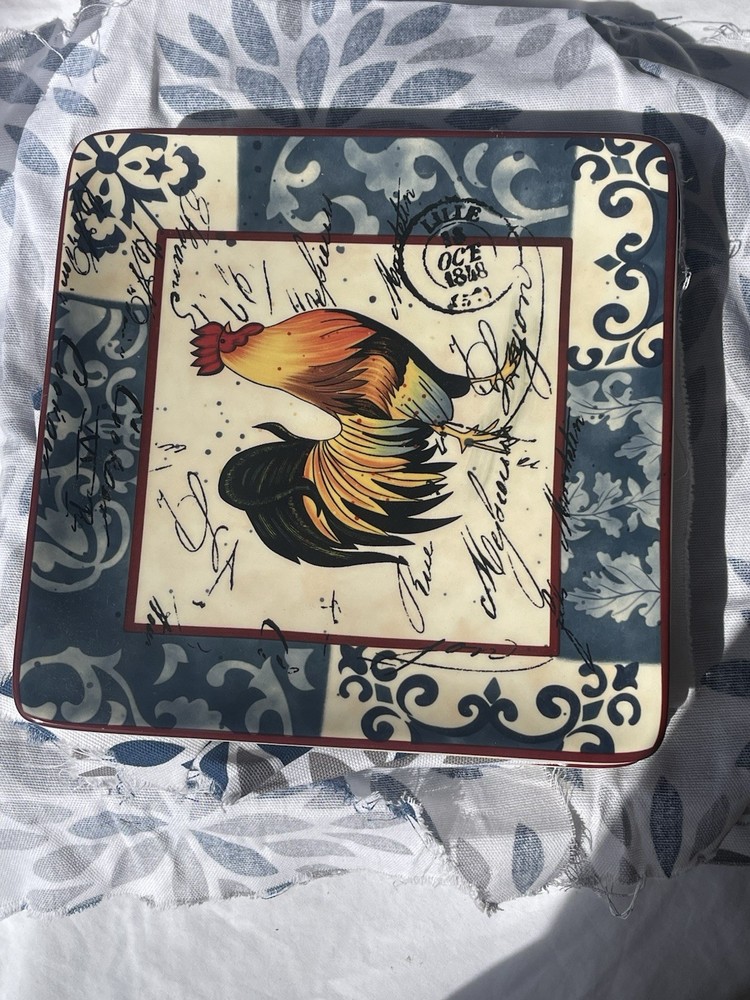 Certified International Rooster Multicolor Ceramic Square Dinner Set Plates & B…