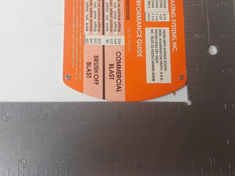 Complete Abrasive Blasting System Abrasive Blasting Performance Guide Slide Rule