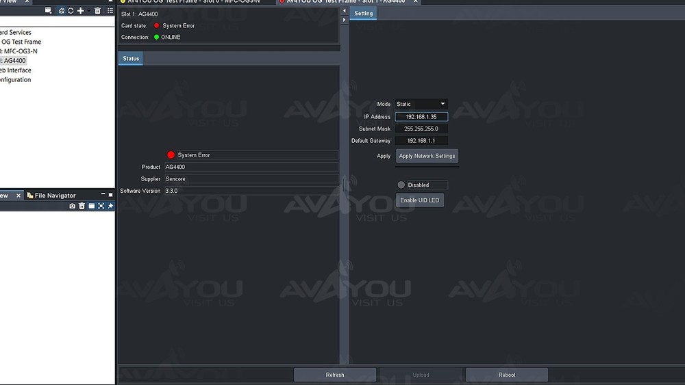 Sencore openGear AG4400 Receiver Decoder SD 4:2:0 H.264 MPEG-2 Dual IP Audio