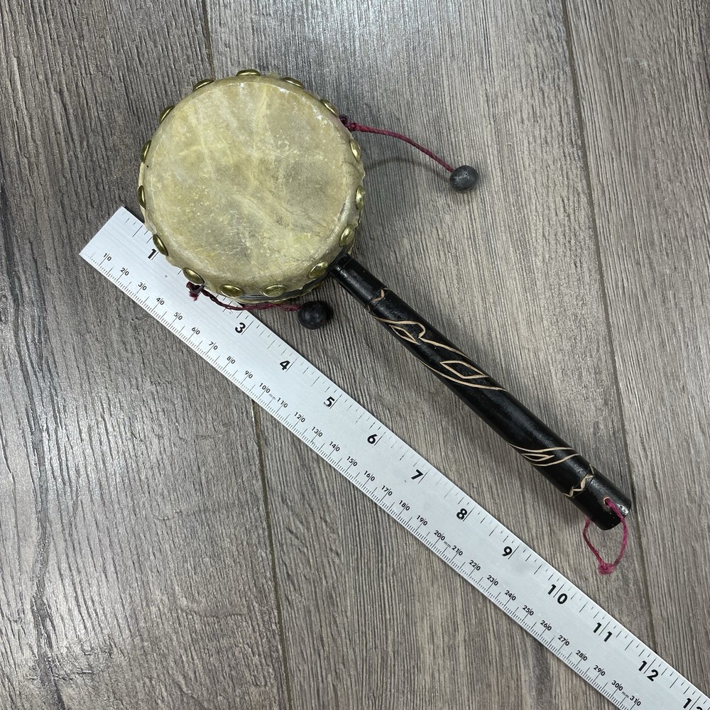 Vintage Double Sided Beggar Drum Handmade Hand Carved 10” Size Working Function