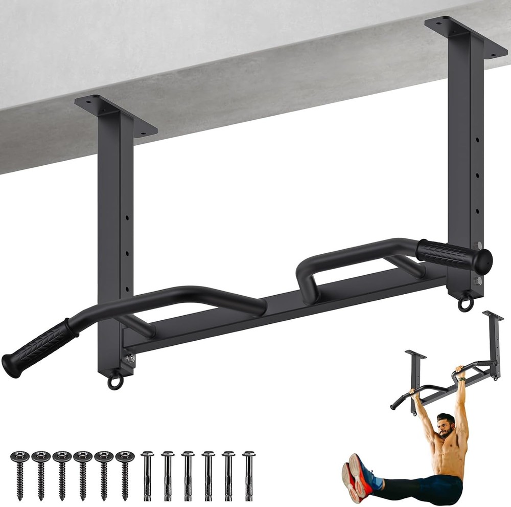 32" Ceiling Mounted Pull Up Bar Heavy Duty Highly Adjustable Multifunctional