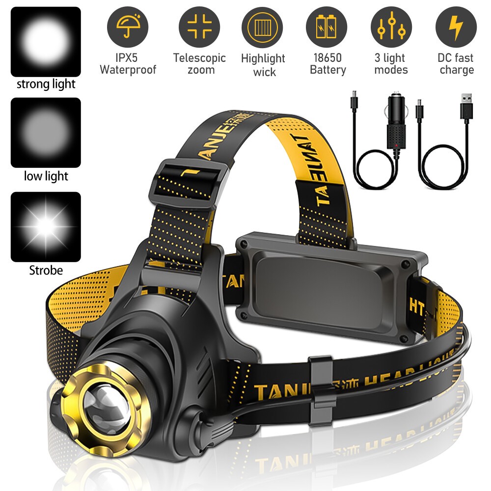1200000lm Super Bright LED Headlamp USB Rechargeable Headlight Flashlight Torch
