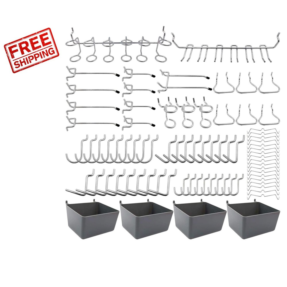 Versatile 80-Piece Pegboard Hook Assortment with Bins for Garage & Kitchen Use